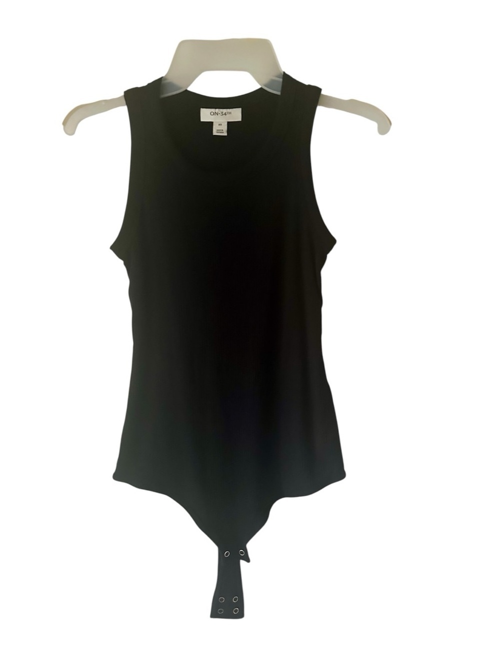 ON 34th On/Off Black Ribbed Tank Bodysuit with Snap Hem